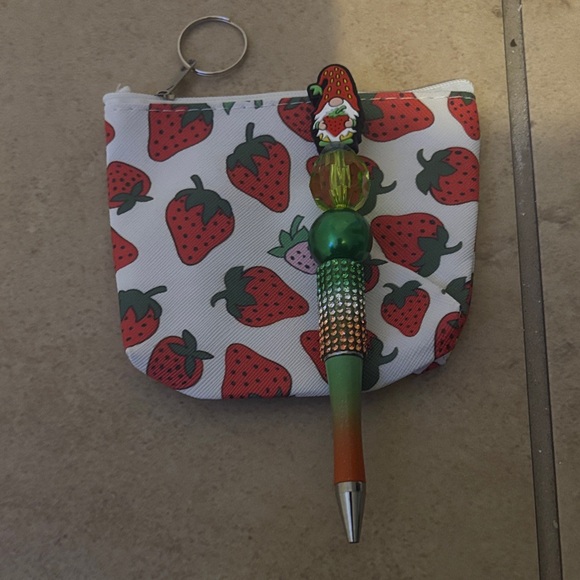 Strawberry Print Pouch and Pen Set - Picture 6 of 7